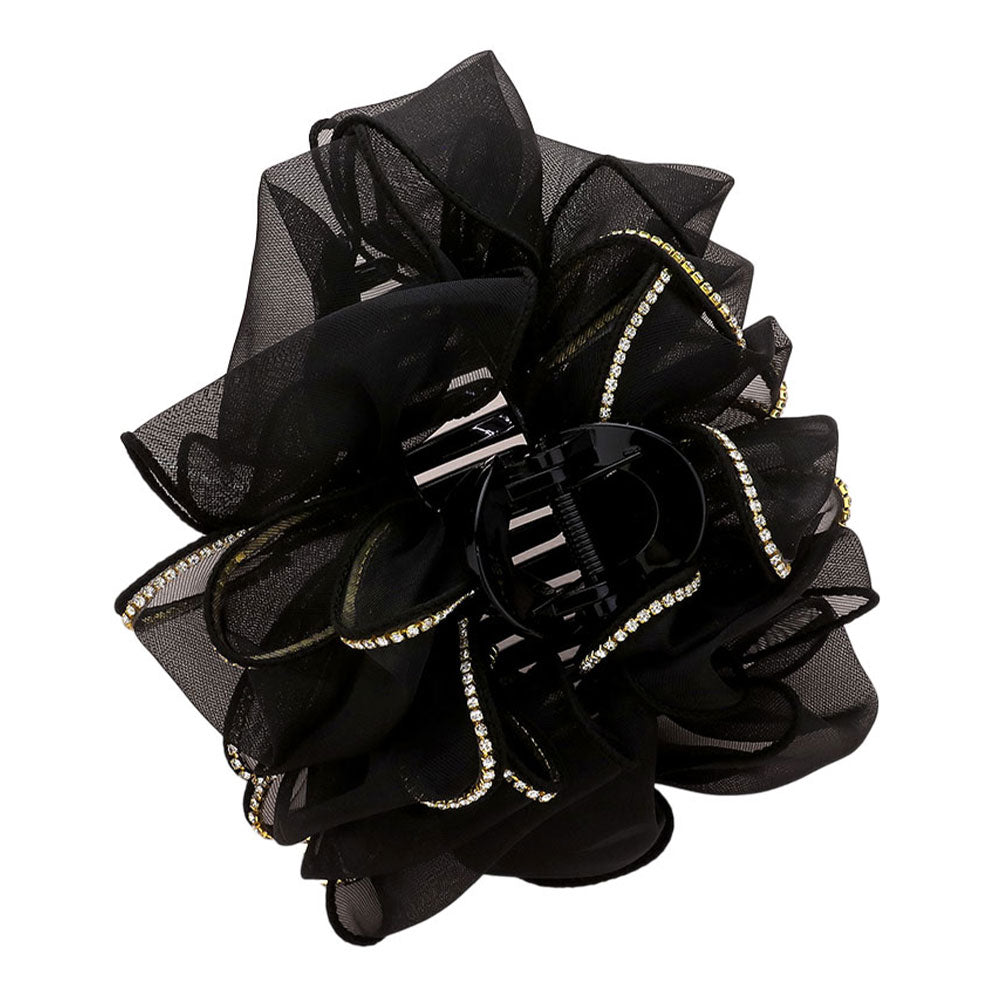 Madeline Love Black Rhinestone Paved Rim Edge Bow Hair Claw Clip - Hair Accessories - extra