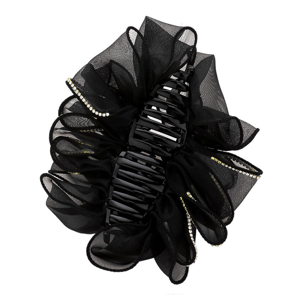 Madeline Love Black Rhinestone Paved Rim Edge Bow Hair Claw Clip - Hair Accessories - extra