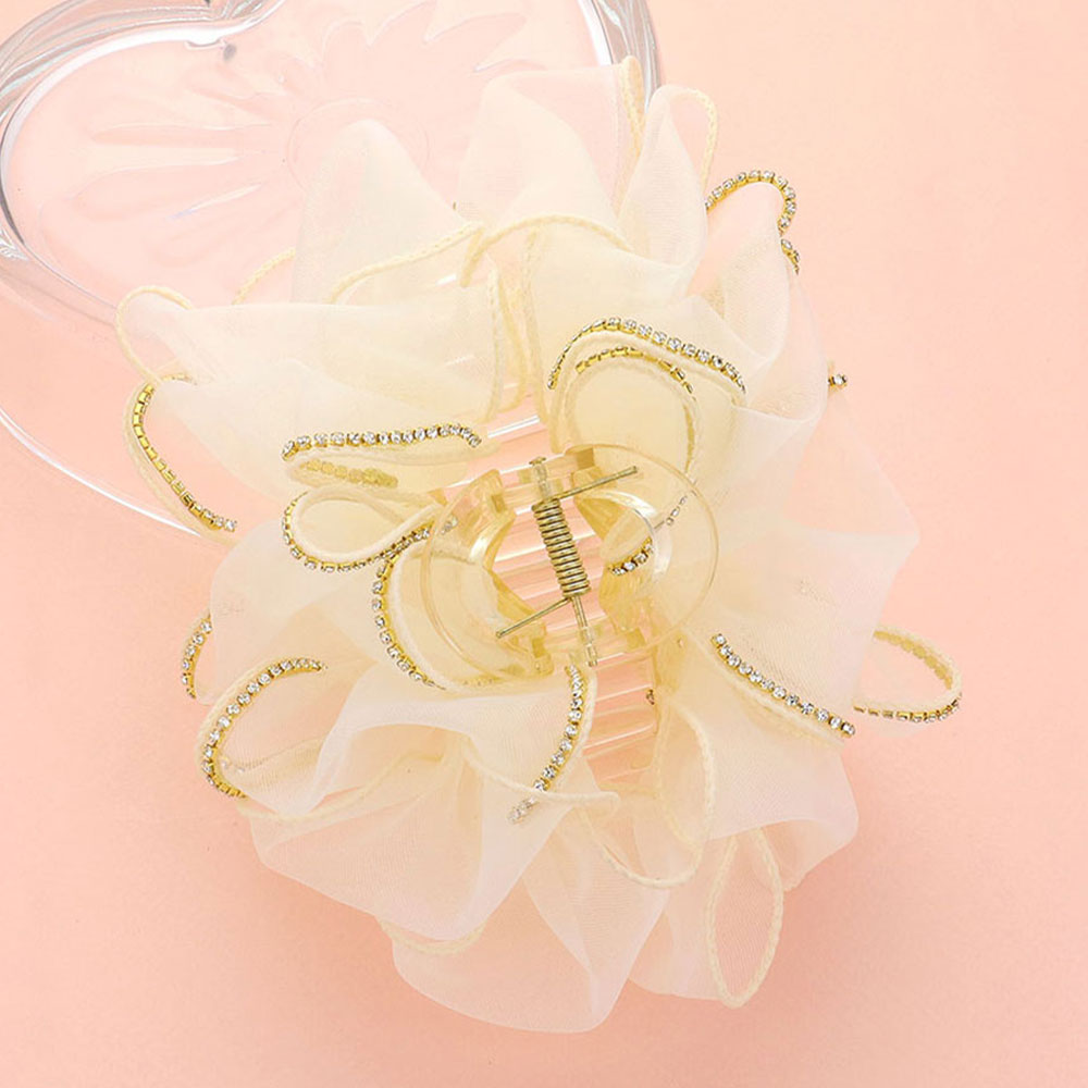 Madeline Love Ivory Rhinestone Paved Rim Edge Bow Hair Claw Clip - Hair Accessories