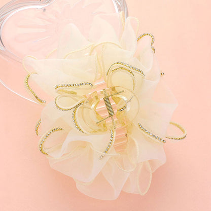 Madeline Love Ivory Rhinestone Paved Rim Edge Bow Hair Claw Clip - Hair Accessories