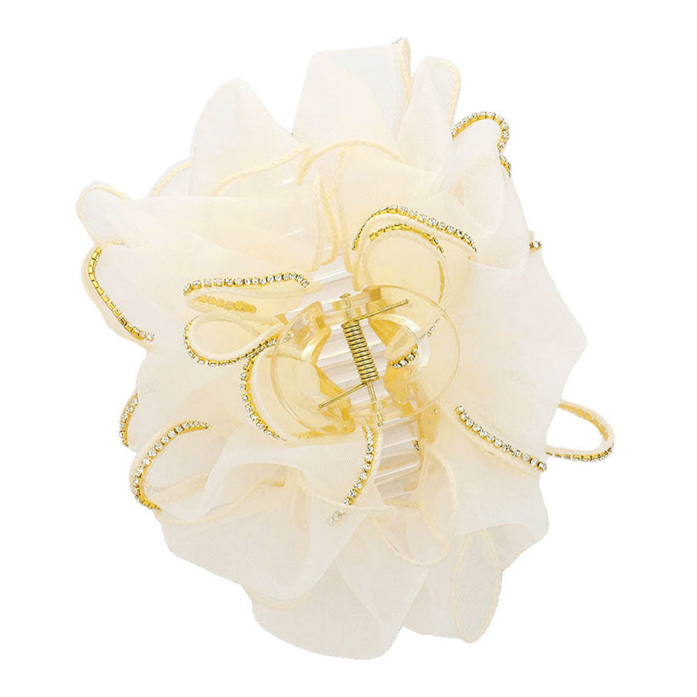 Madeline Love Ivory Rhinestone Paved Rim Edge Bow Hair Claw Clip - Hair Accessories - extra