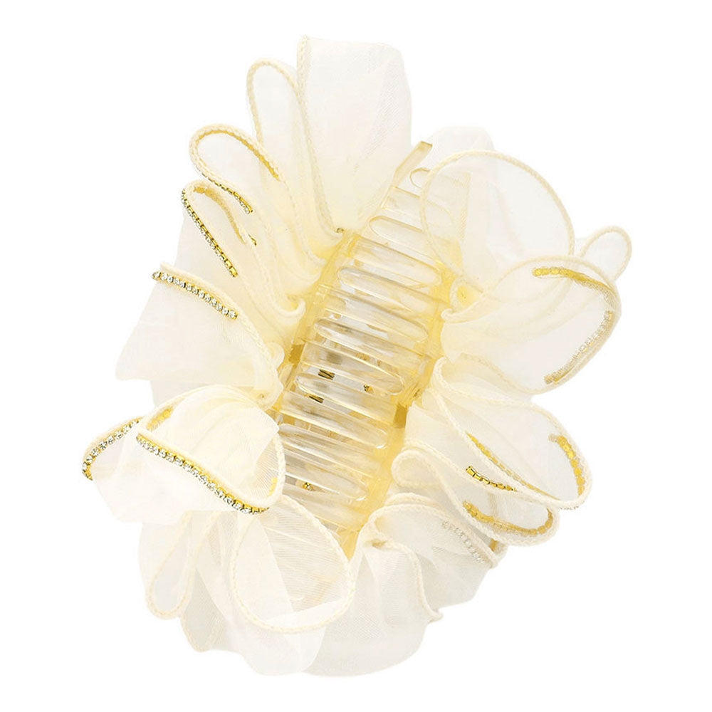 Madeline Love Ivory Rhinestone Paved Rim Edge Bow Hair Claw Clip - Hair Accessories - extra
