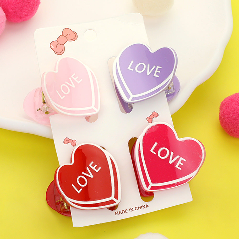 4PCS - LOVE Message Acetate Heart Hair Claw Clips - Multi