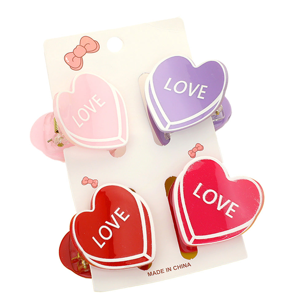 4PCS - LOVE Message Acetate Heart Hair Claw Clips - Multi