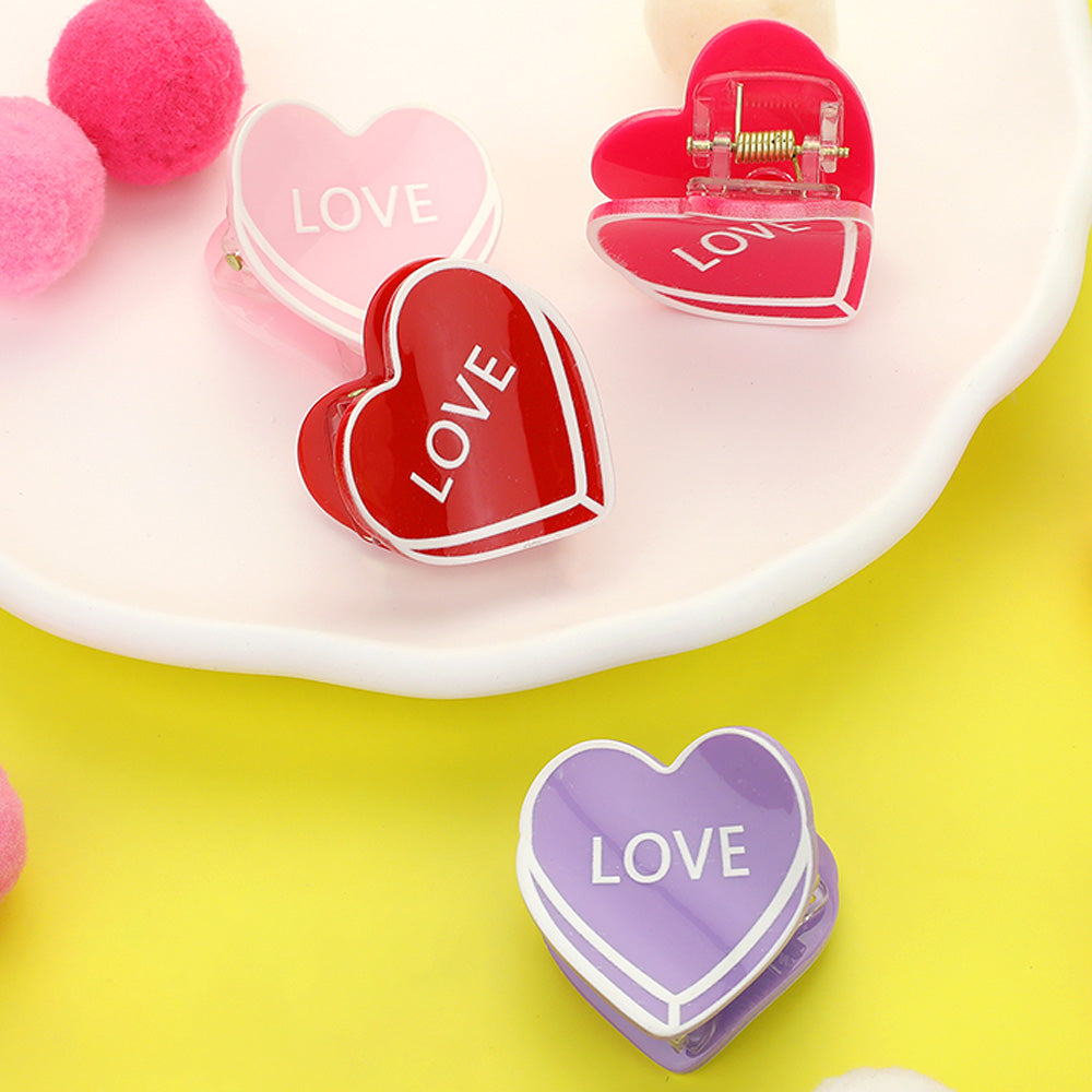 4PCS - LOVE Message Acetate Heart Hair Claw Clips - Multi