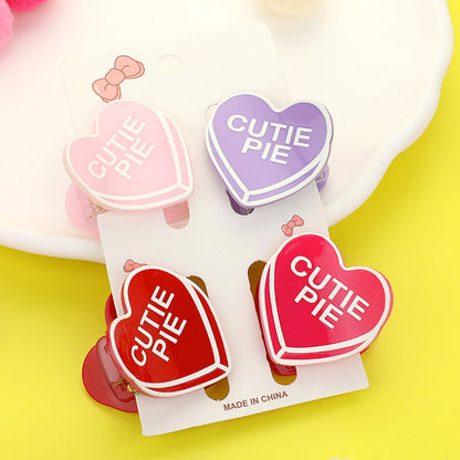 4PCS - CUTIE PIE Message Acetate Heart Hair Claw Clips - Multi