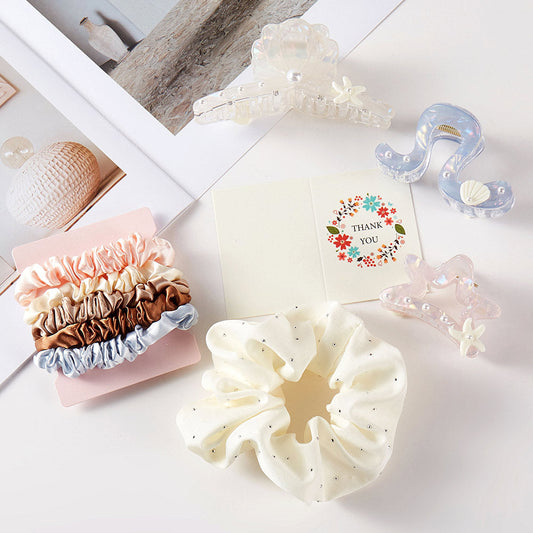 Madeline Love Assorted 9PCS - Pearl Embellished Cellulose Acetate Shell Starfish Pointed Hair Claw Clips Stretchable Hairbands Set - Hair Accessories