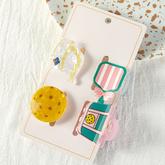 Madeline Love Assorted 4PCS - Pickleball Themed Mini Hair Claw Clip Set - Hair Accessories