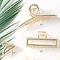 Madeline Love Cream, Gold 3PCS - Geometric Rhinestone Pearl Embellished Hair Claw Clip Set - Hair Accessories - extra