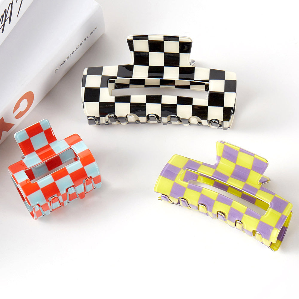 Madeline Love Assorted 3PCS - Checkered Hair Claw Clip Set - Hair Accessories