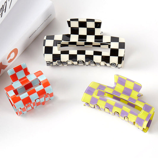 Madeline Love Assorted 3PCS - Checkered Hair Claw Clip Set - Hair Accessories