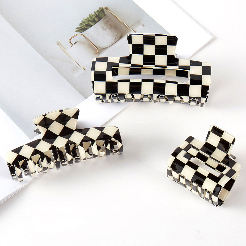 Madeline Love Black 3PCS - Checkered Hair Claw Clip Set - Hair Accessories