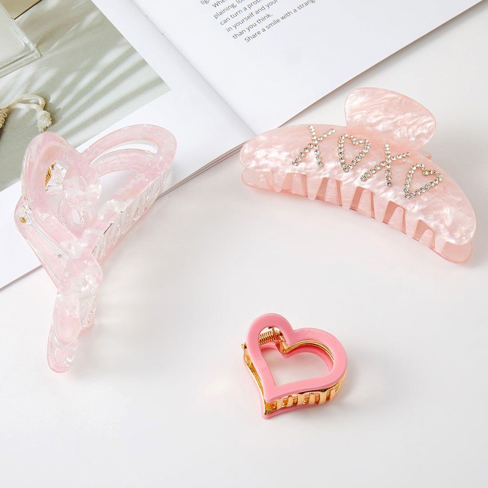 Madeline Love Pink 3PCS - XOXO Heart Hair Claw Clip Set - Hair Accessories