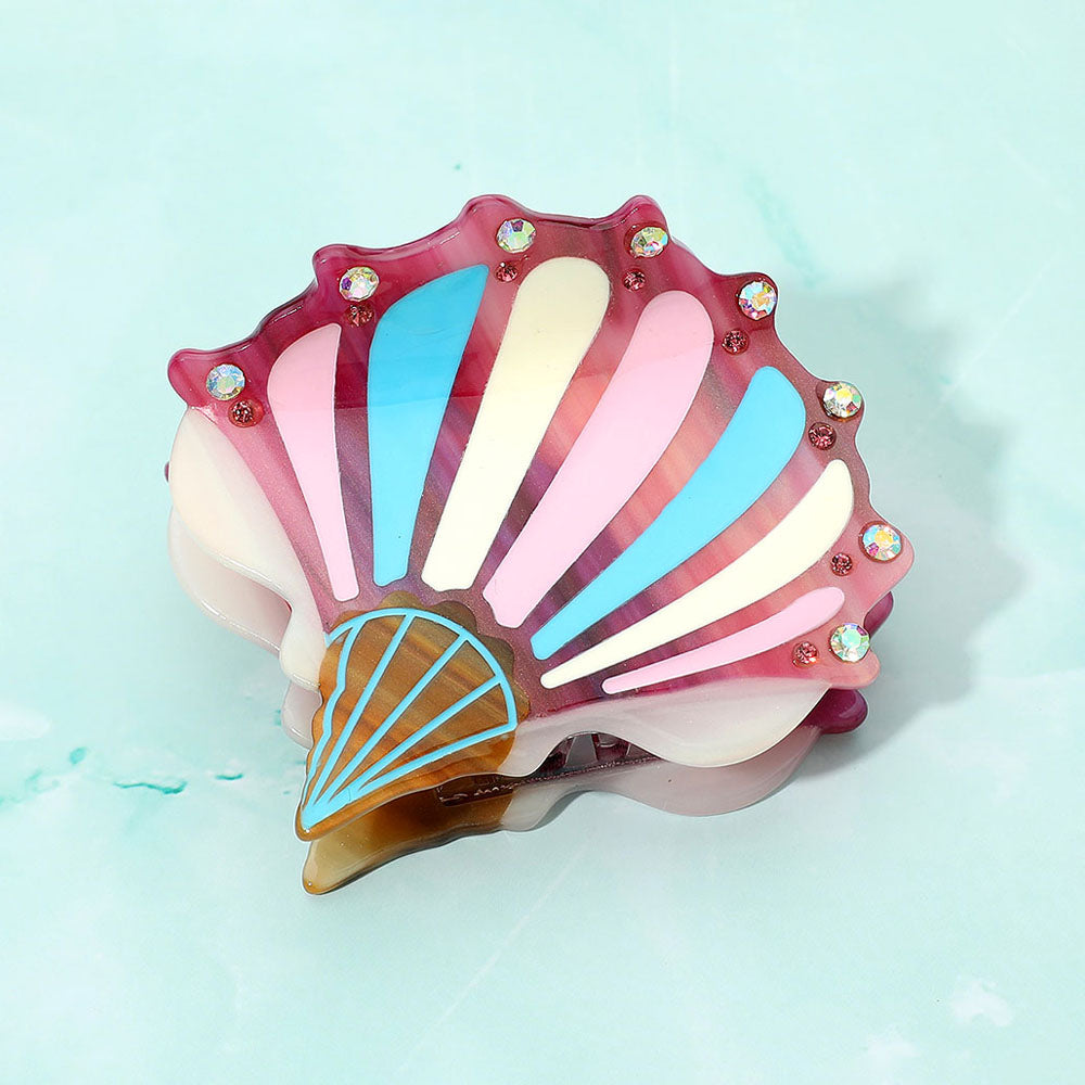 Madeline Love Multi Rhinestone Rim Funky Seashell Hair Claw Clip - Hair Accessories