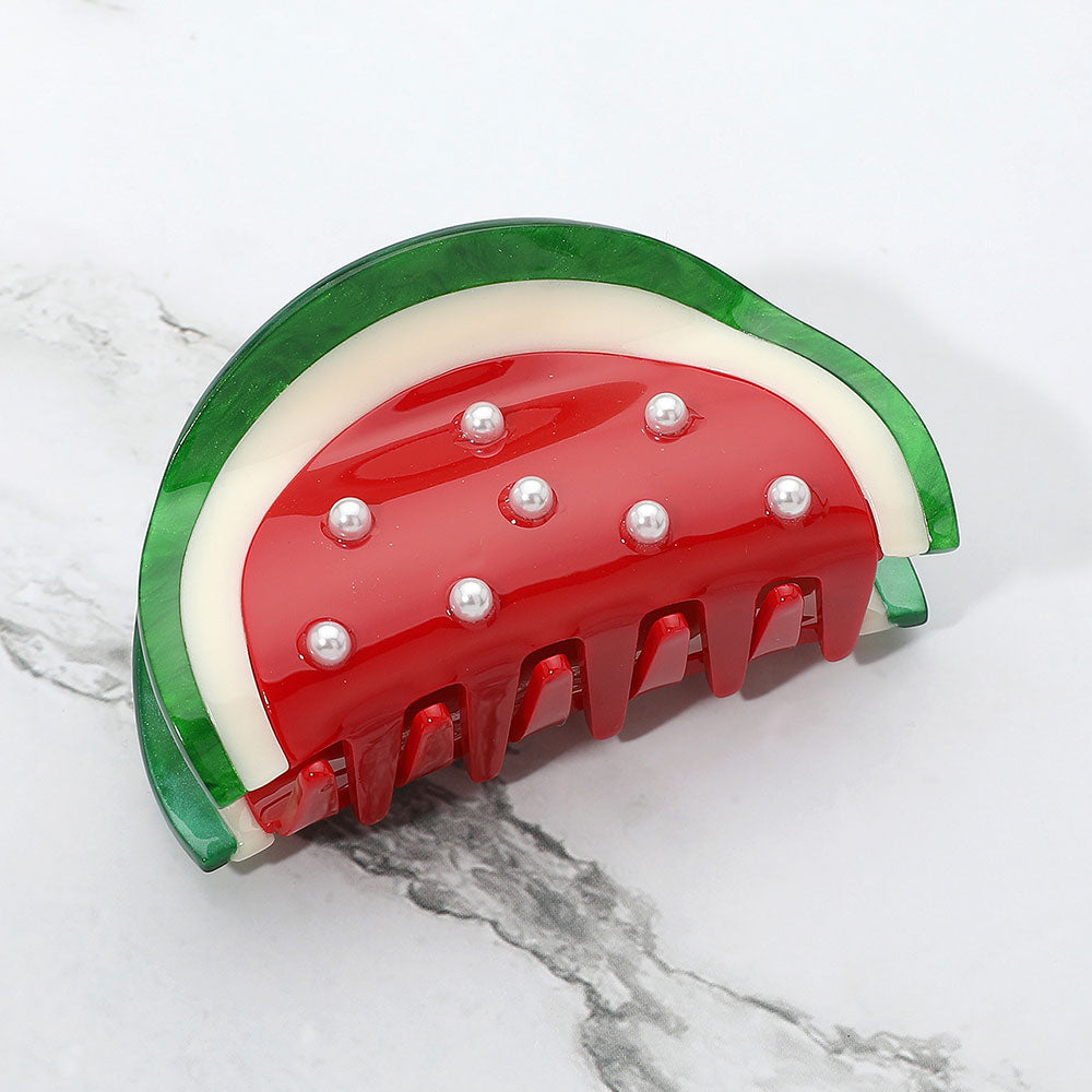 Madeline Love Red Pearl Embellished Watermelon Hair Claw Clip - Hair Accessories
