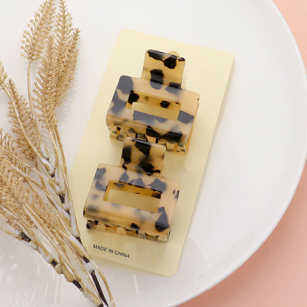 Madeline Love Beige, Tortoise 2PCS - Celluloid Acetate Small Square Hair Claw Clips - Hair Accessories