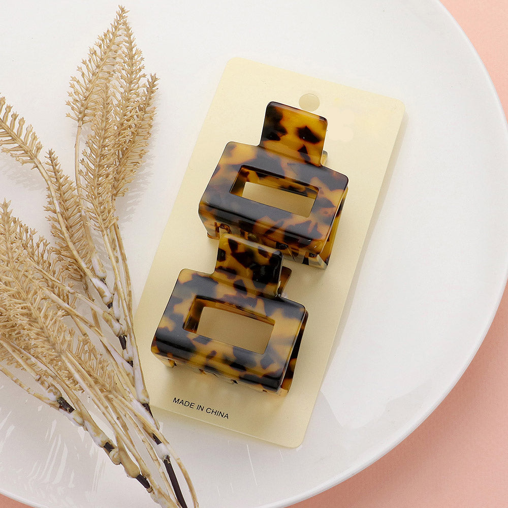 Madeline Love Brown, Tortoise 2PCS - Celluloid Acetate Small Square Hair Claw Clips - Hair Accessories