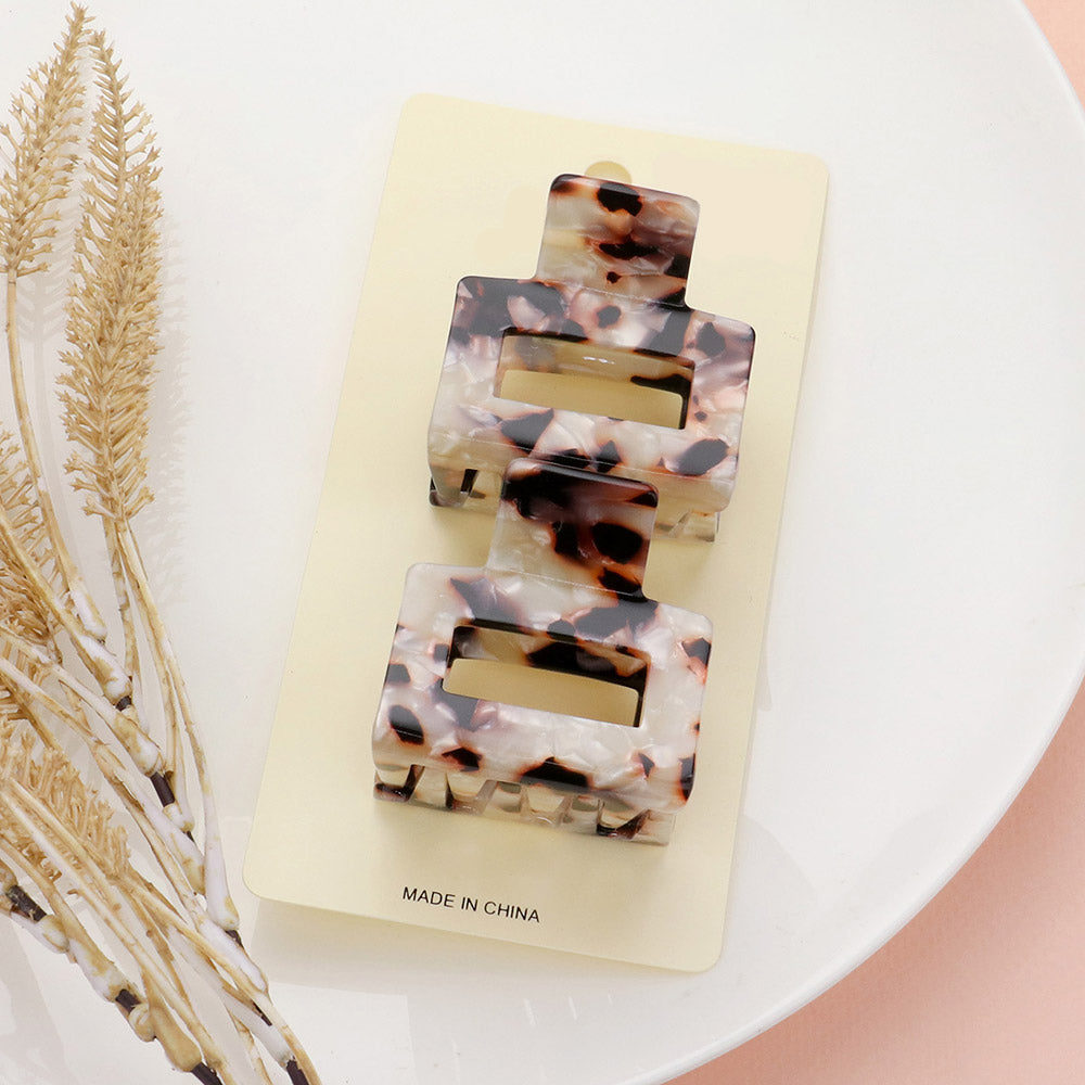 Madeline Love Gray, Tortoise 2PCS - Celluloid Acetate Small Square Hair Claw Clips - Hair Accessories