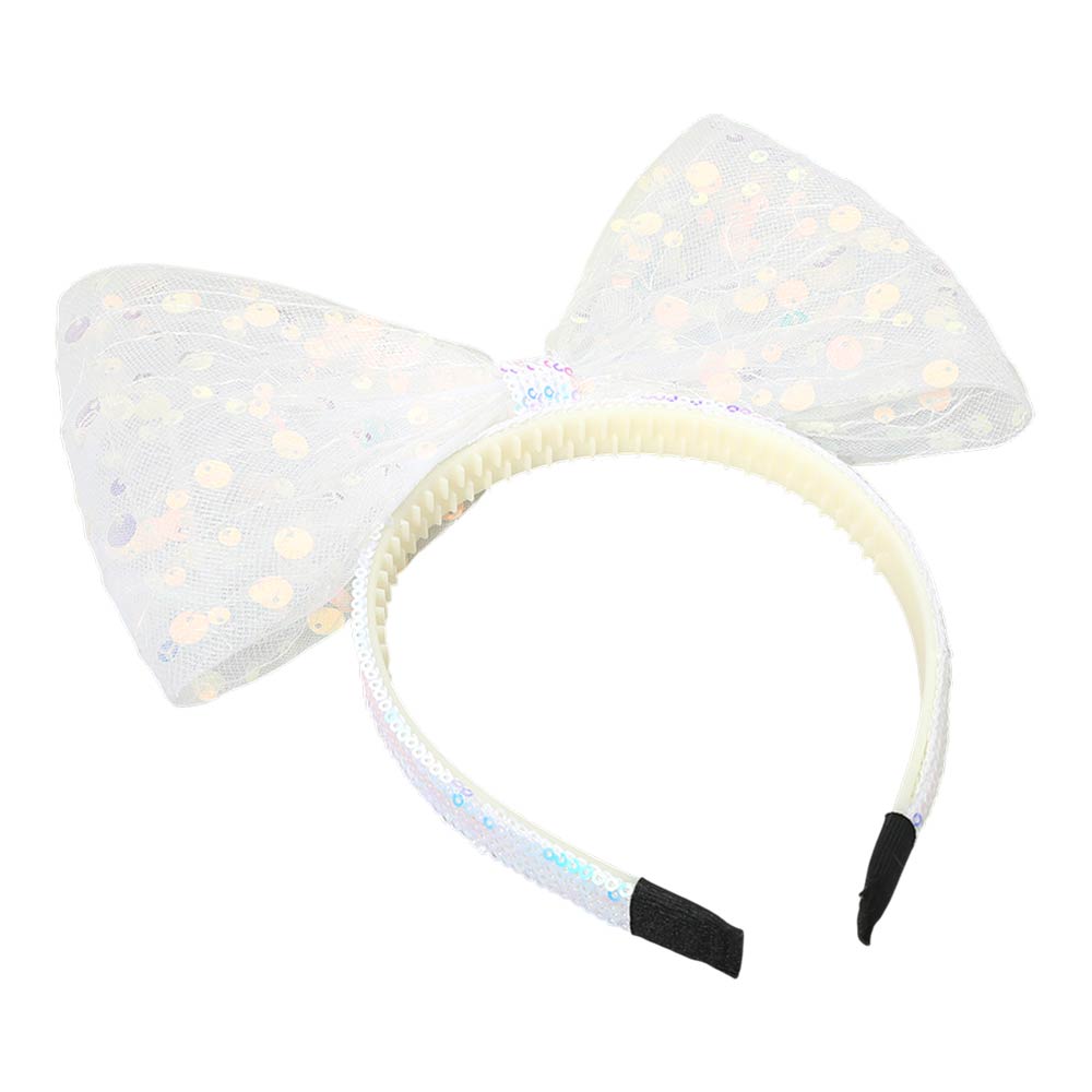 Madeline Love AB Oversized Sequin Bow Accent Headband - Hair Accessories - extra