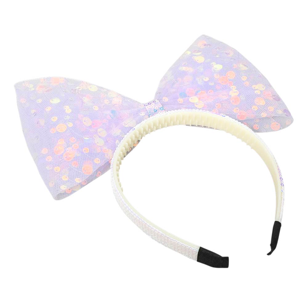 Madeline Love Lavender Oversized Sequin Bow Accent Headband - Hair Accessories - desc