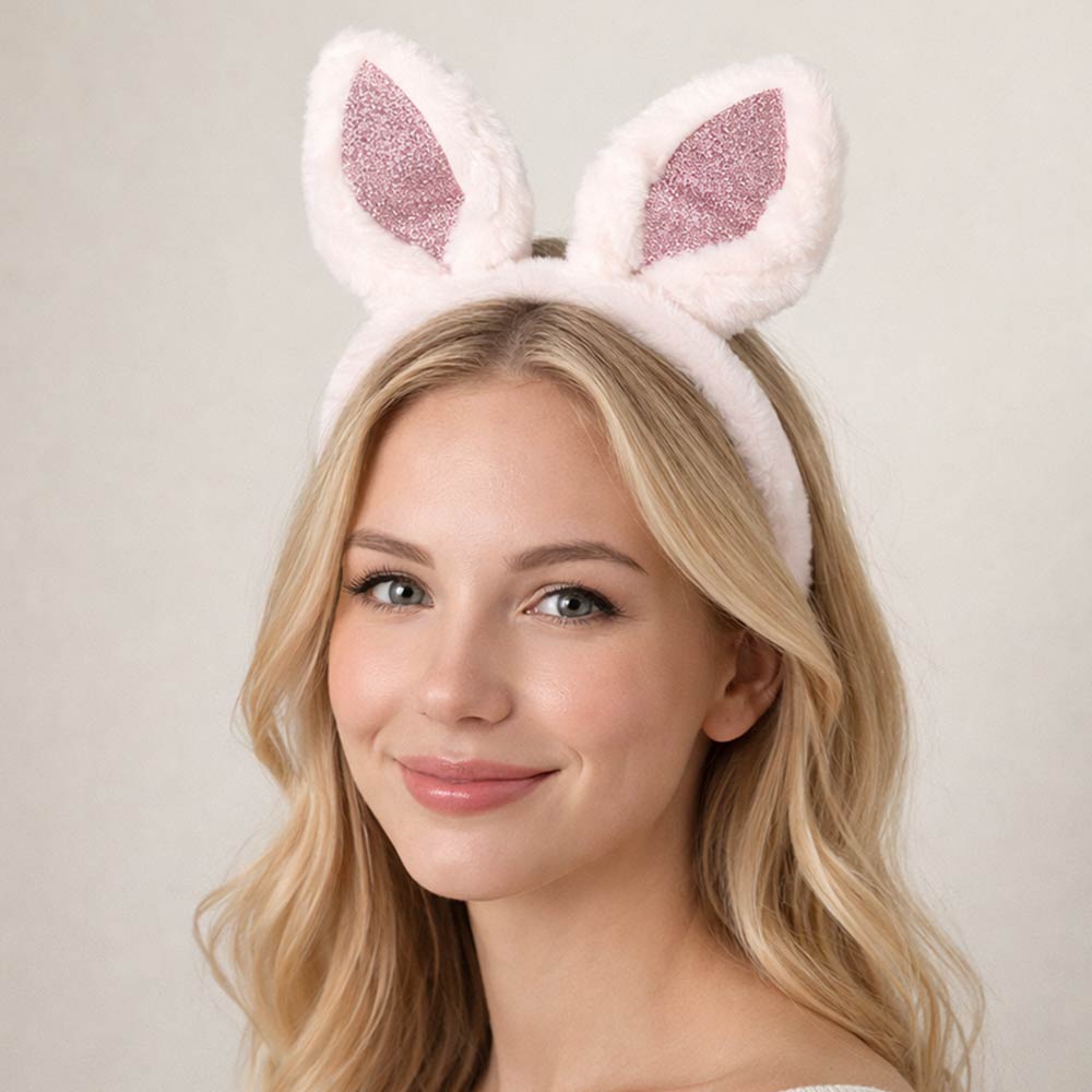 Madeline Love Pink Sequin Accent Plush Easter Bunny Ear Headband - Hair Accessories