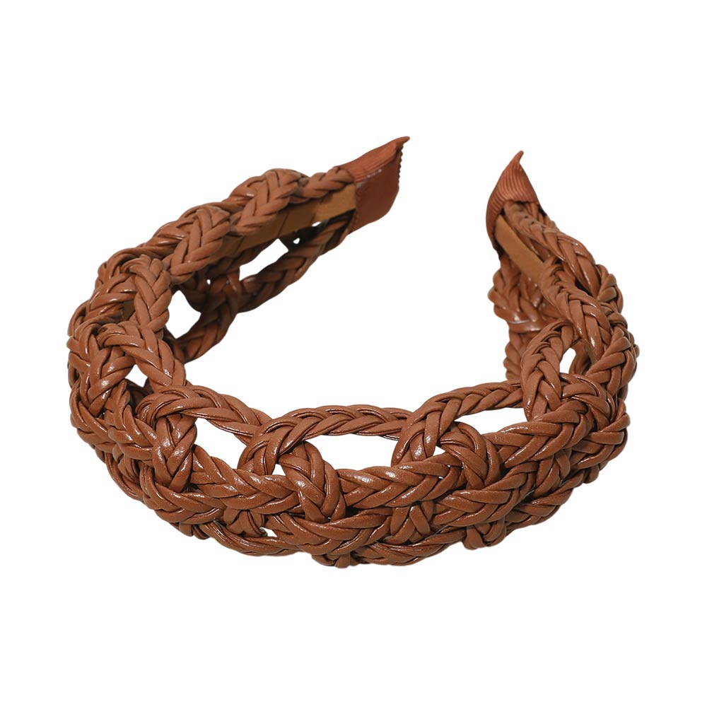 Madeline Love Brown Wide Intricate Braided Wide Headband - Hair Accessories - desc