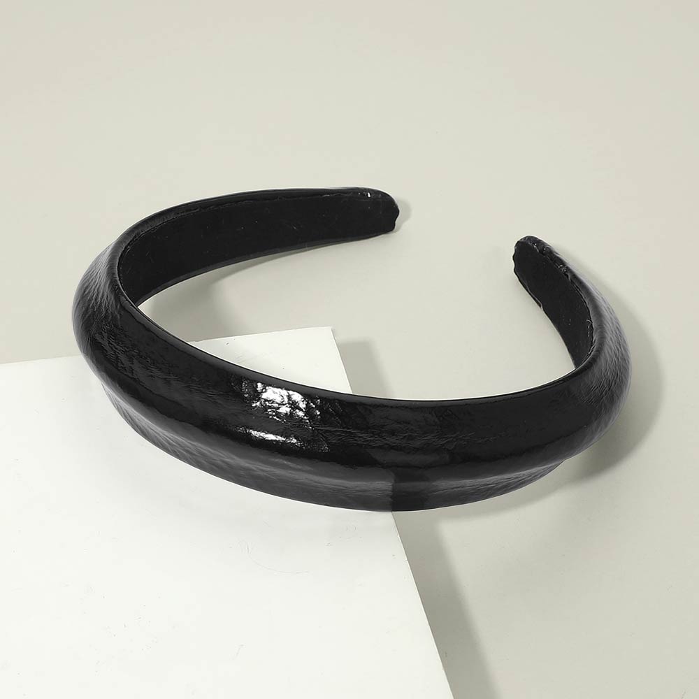 Madeline Love Black Classic Glossy Faux Leather Wide Headband - Hair Accessories