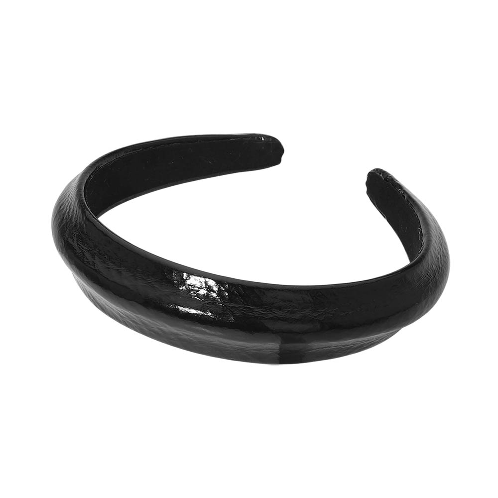 Madeline Love Black Classic Glossy Faux Leather Wide Headband - Hair Accessories - desc
