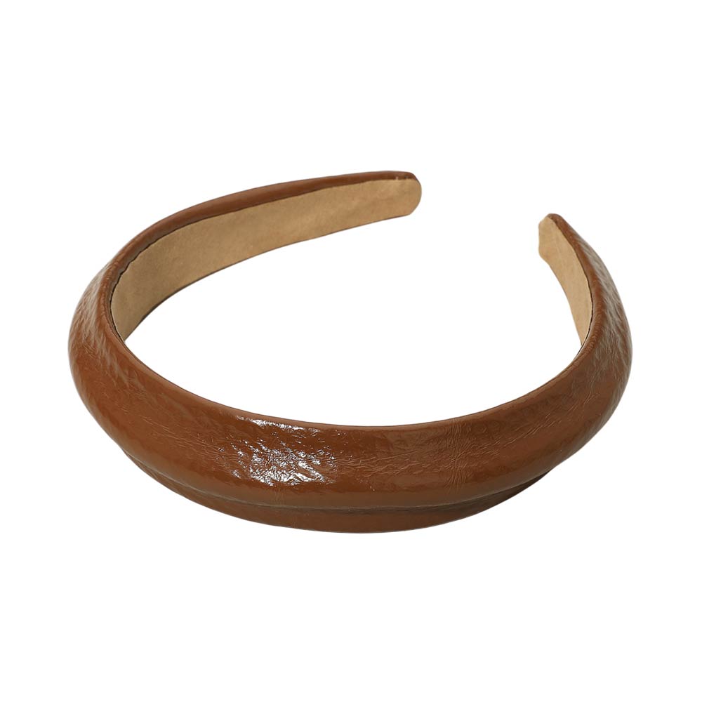 Madeline Love Brown Classic Glossy Faux Leather Wide Headband - Hair Accessories - desc