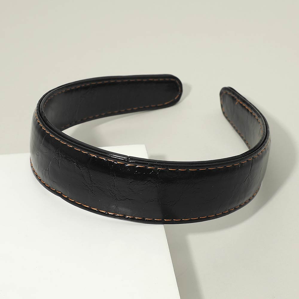 Madeline Love Black Classic Stitched Faux Leather Wide Headband - Hair Accessories