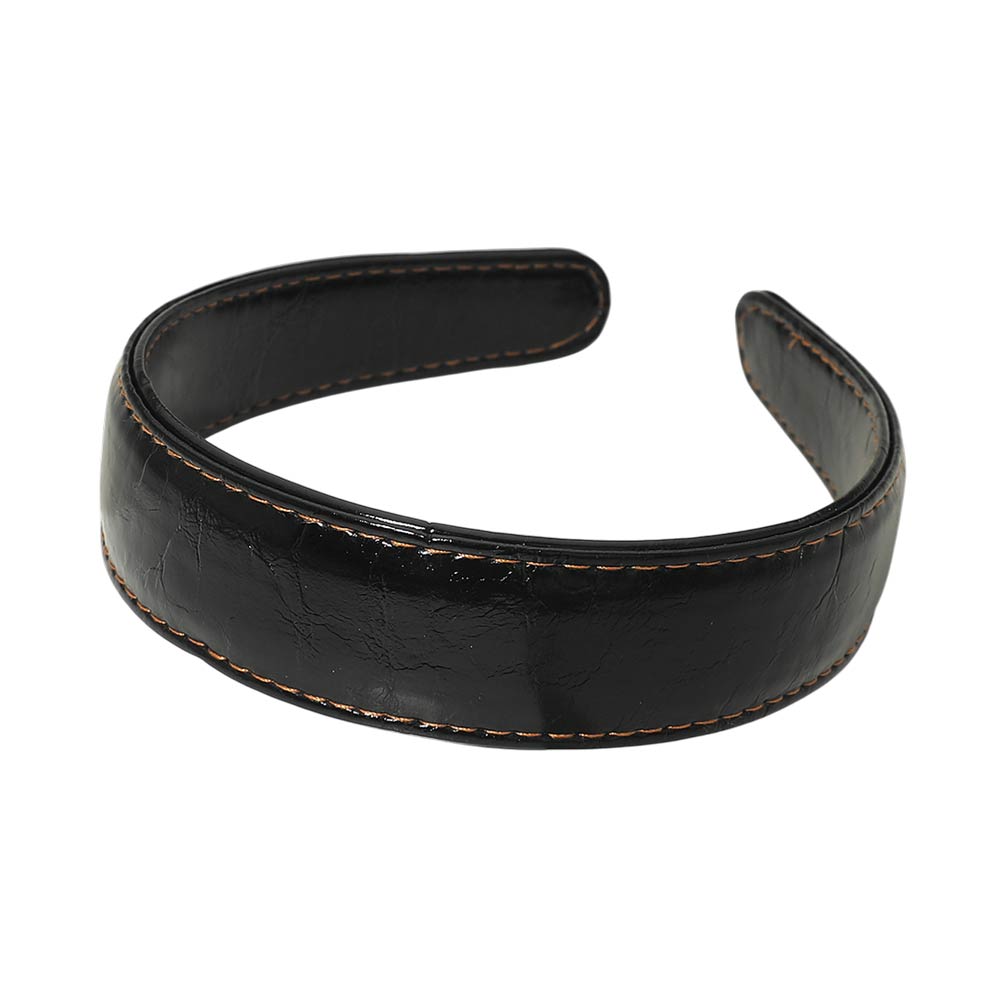 Madeline Love Black Classic Stitched Faux Leather Wide Headband - Hair Accessories - desc