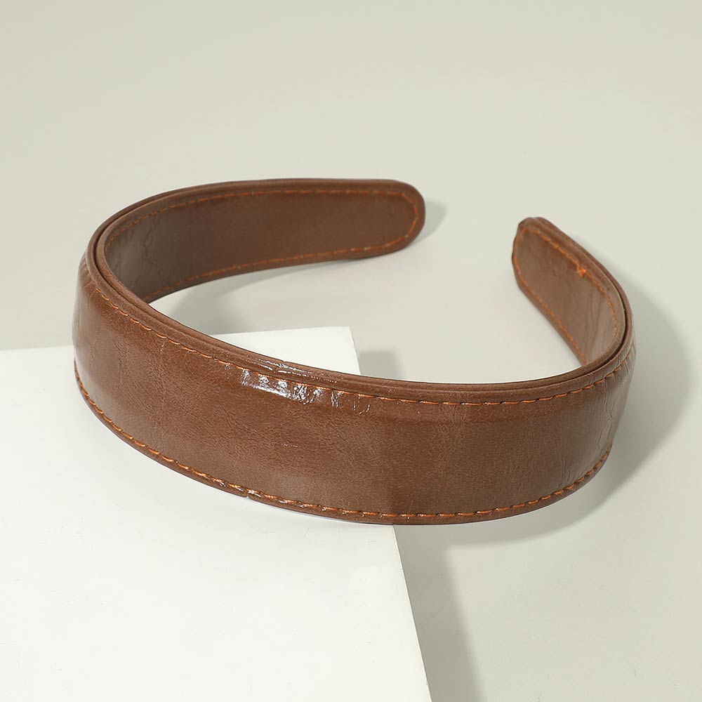 Madeline Love Brown Classic Stitched Faux Leather Wide Headband - Hair Accessories - desc