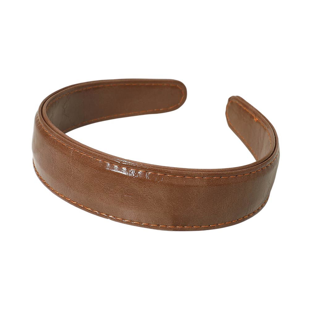 Madeline Love Brown Classic Stitched Faux Leather Wide Headband - Hair Accessories - extra