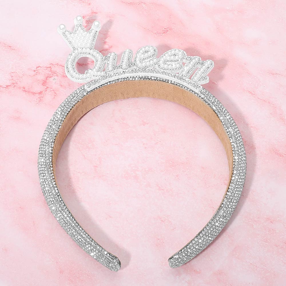 Madeline Love Silver Pearl QUEEN Crown Accent Bling Studded Headband - Hair Accessories
