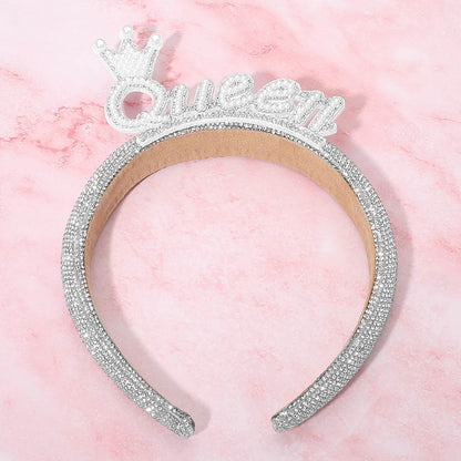 Madeline Love Silver Pearl QUEEN Crown Accent Bling Studded Headband - Hair Accessories