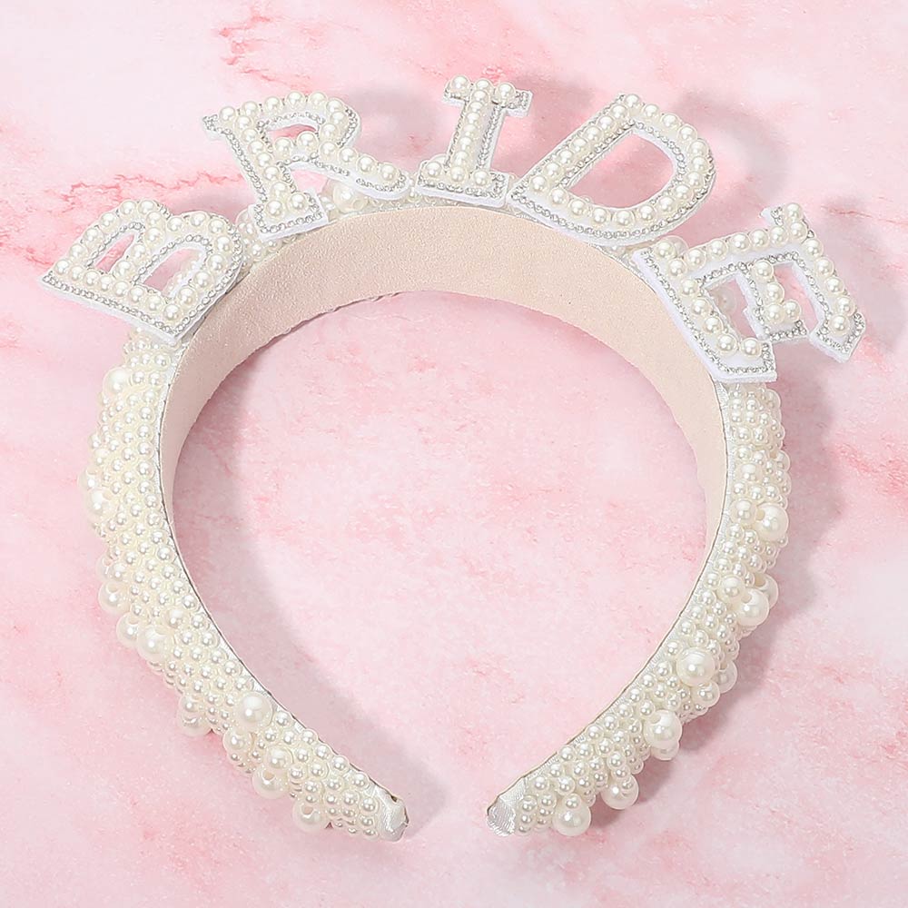 Madeline Love Silver Pearl Embellished BRIDE Statement Headband - Hair Accessories