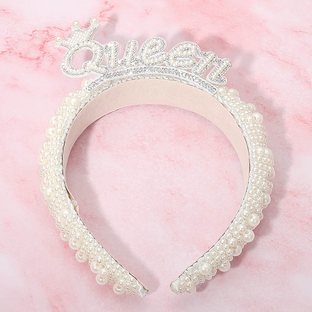 Madeline Love Silver Pearl Embellished QUEEN Crown Statement Headband - Hair Accessories - desc