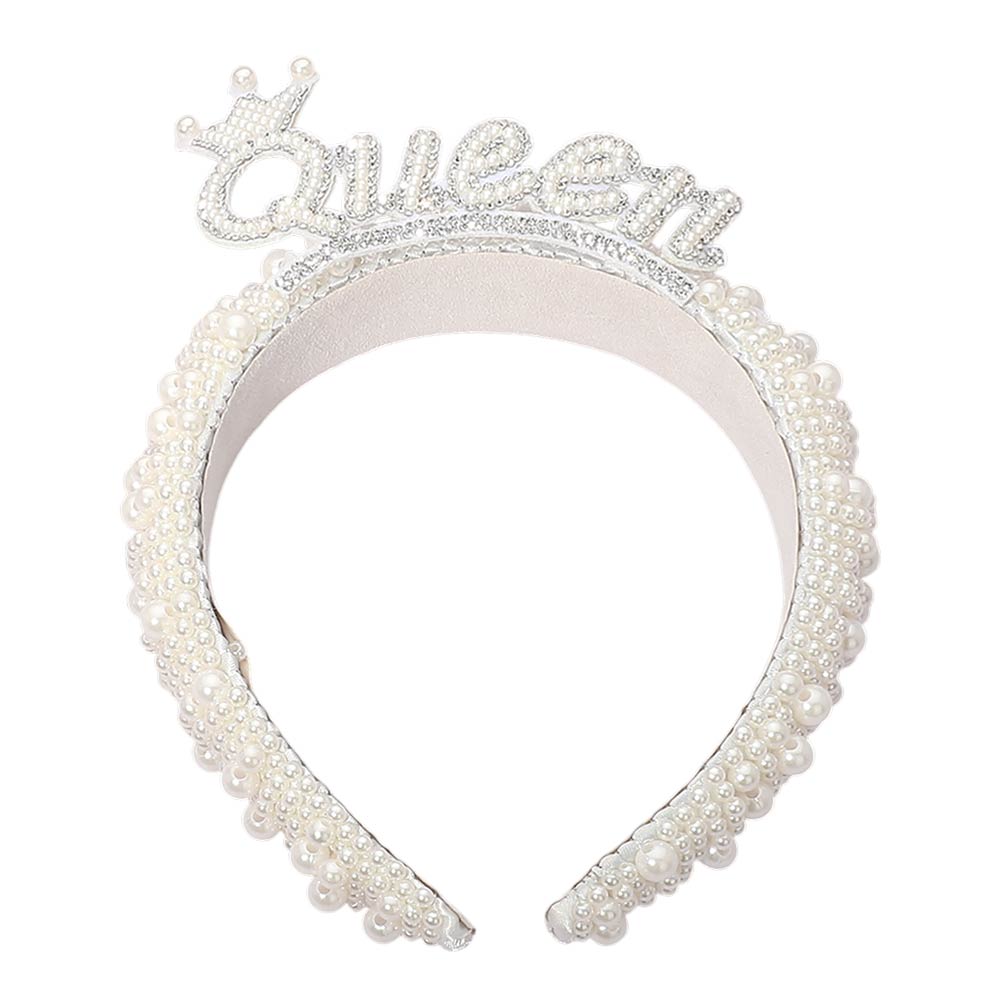 Madeline Love Silver Pearl Embellished QUEEN Crown Statement Headband - Hair Accessories - extra