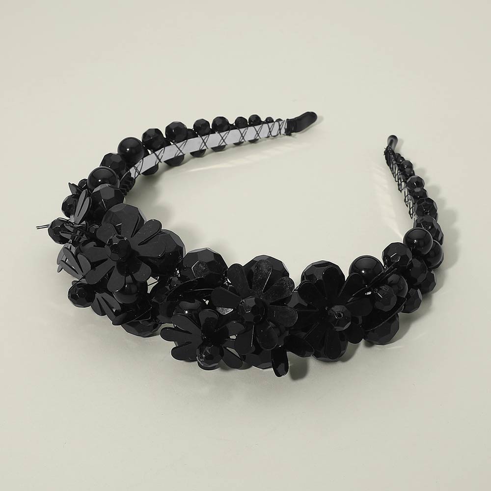 Madeline Love Black Floral Beaded Statement Headband - Hair Accessories