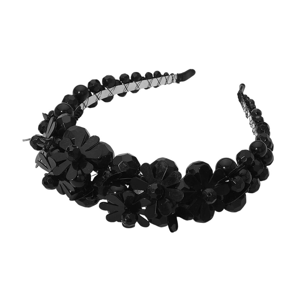 Madeline Love Black Floral Beaded Statement Headband - Hair Accessories - desc