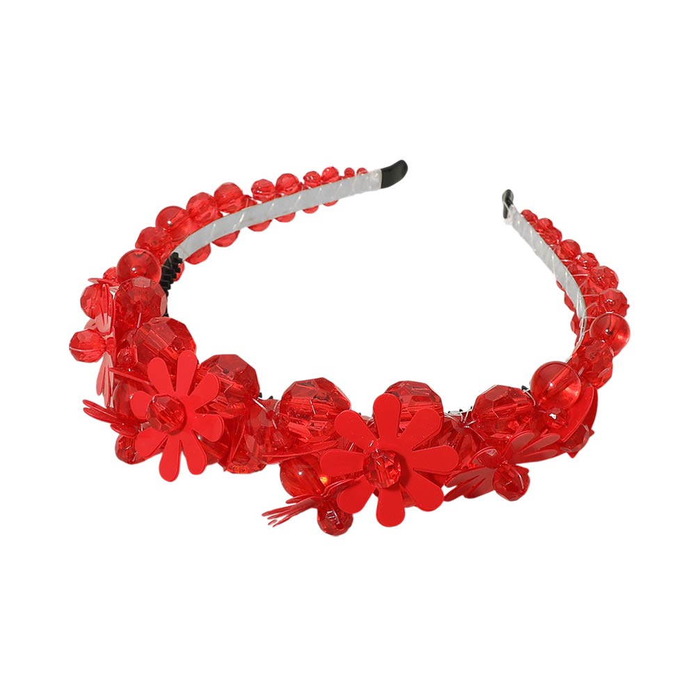 Madeline Love Red Floral Beaded Statement Headband - Hair Accessories - desc