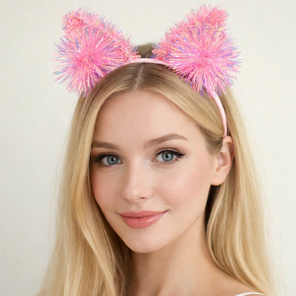 Madeline Love Pink Sparkle Tinsel Pom Animal Ear Party Headband - Hair Accessories