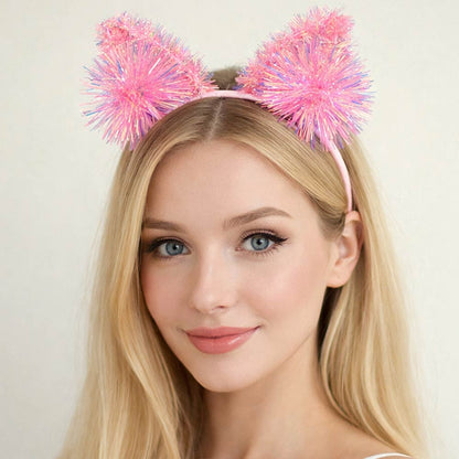 Madeline Love Pink Sparkle Tinsel Pom Animal Ear Party Headband - Hair Accessories
