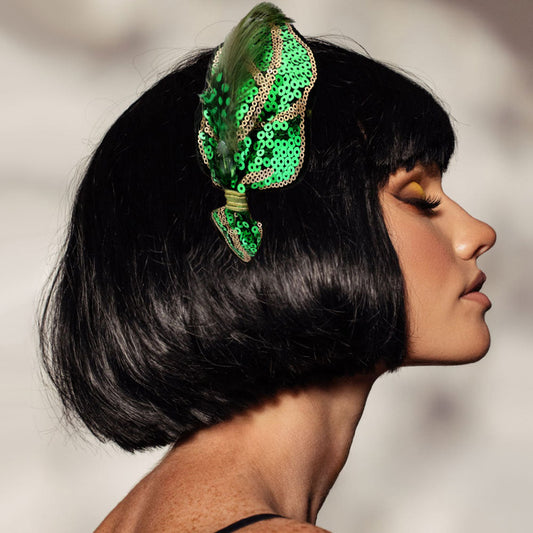 Madeline Love Green Sequin Leaf Feather Headband - Hair Accessories