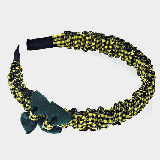 Madeline Love Yellow, Green Plaid double bow headband - Hair Accessories