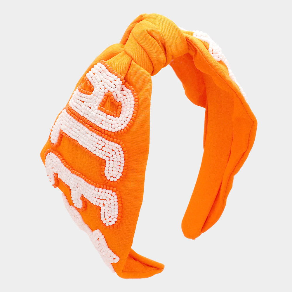 Madeline Love Orange, White Game Day Seed Beaded ACE Message Star Knot Burnout Headband - Hair Accessories