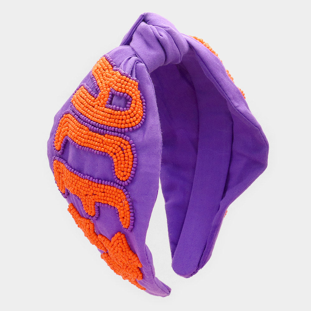 Madeline Love Orange, Purple Game Day Seed Beaded ACE Message Star Knot Burnout Headband - Hair Accessories
