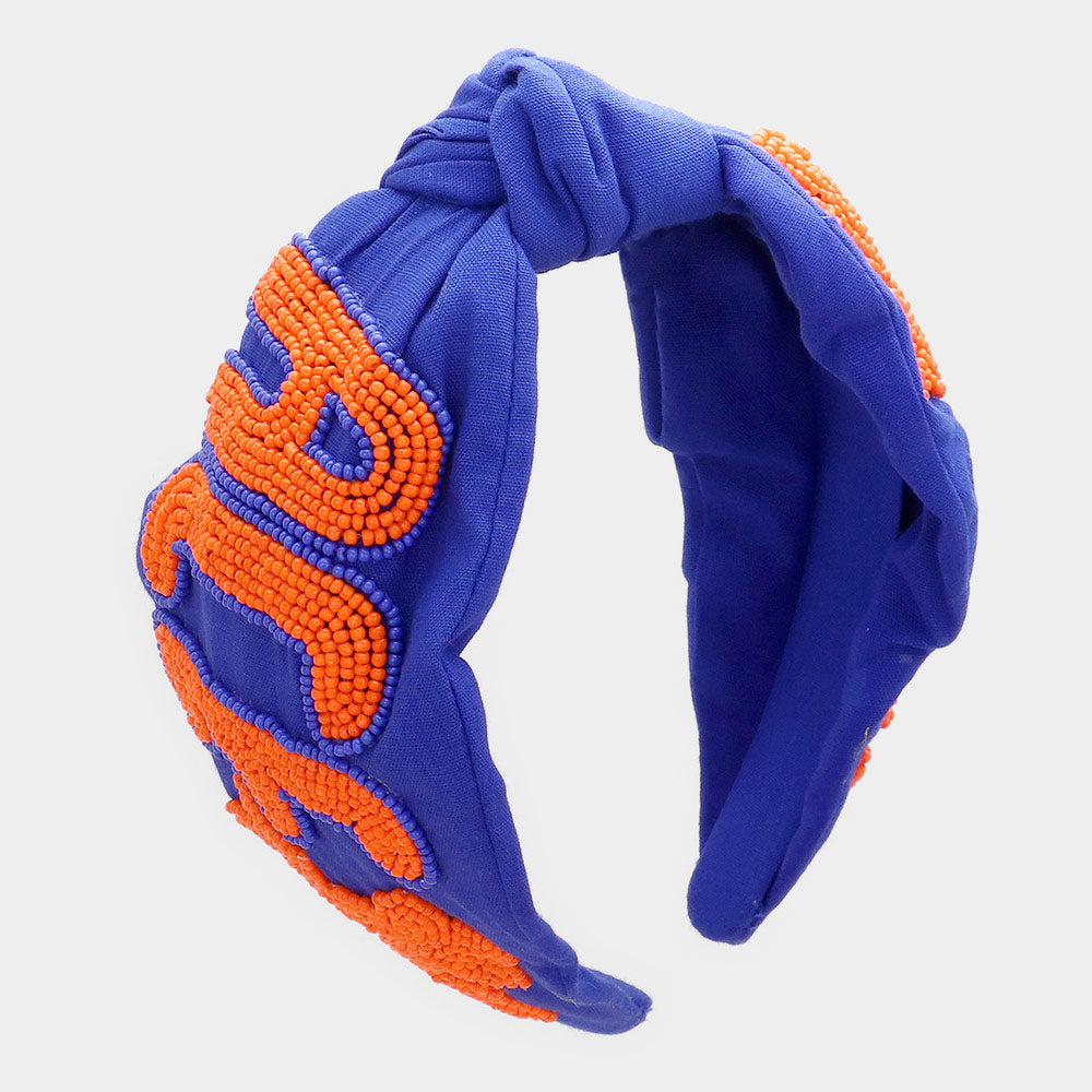 Madeline Love Orange, Royal Blue Game Day Seed Beaded ACE Message Star Knot Burnout Headband - Hair Accessories
