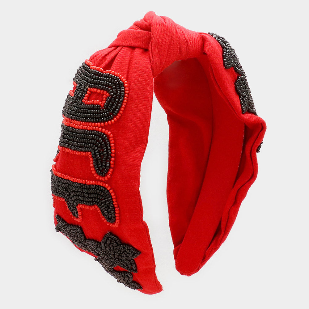 Madeline Love Black, Red Game Day Seed Beaded ACE Message Star Knot Burnout Headband - Hair Accessories