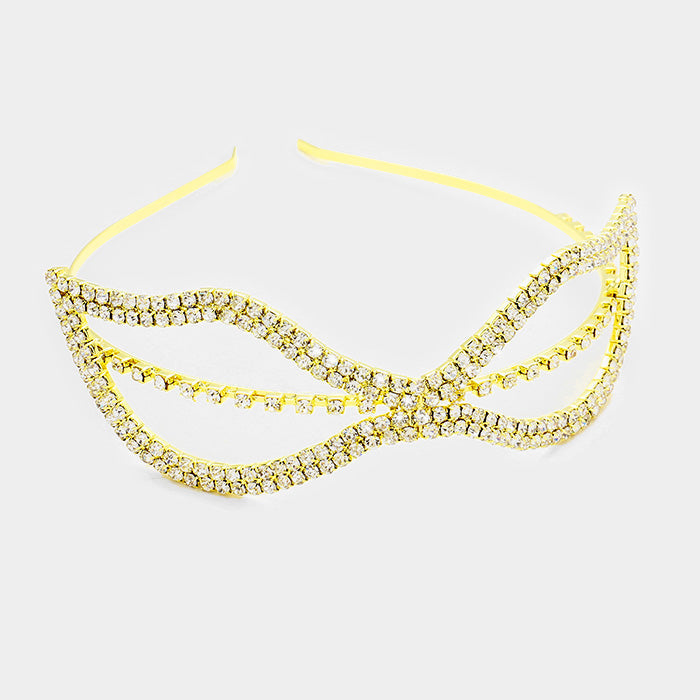 Madeline Love Gold, Clear Crystal rhinestone bow headband - Hair Accessories